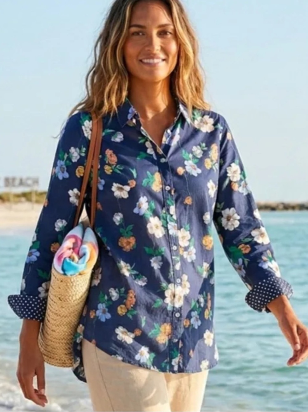 Talbots Navy Floral Button-Down Shirt